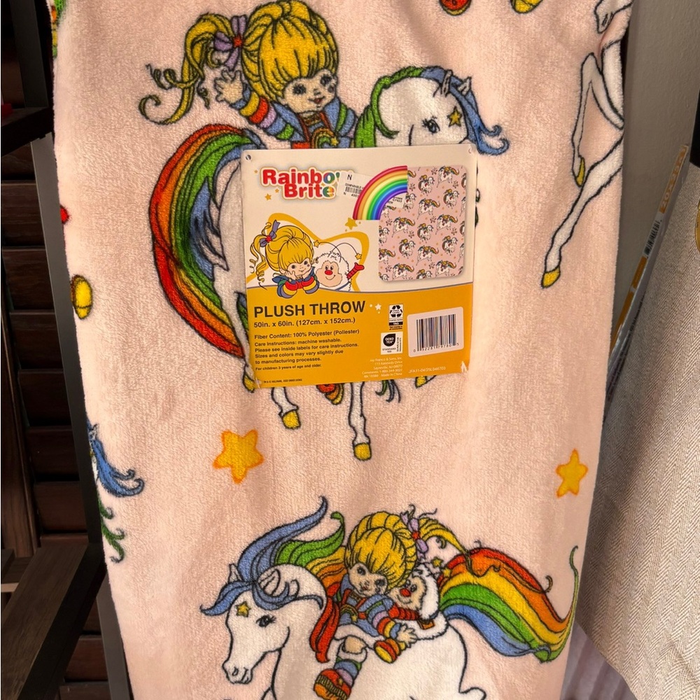 Rainbow Brite Plush Throw - Colorful Unicorn Design